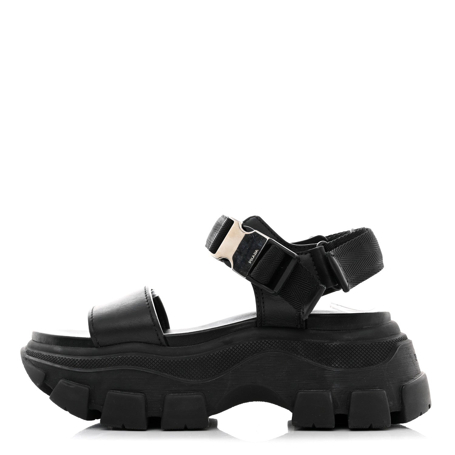 Prada Brushed Calfskin Monolith Pegasus Thunder Sandals 39 Black 1 of 8