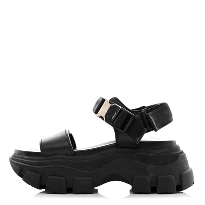 Prada Brushed Calfskin Monolith Pegasus Thunder Sandals 39 Black 1 of 8