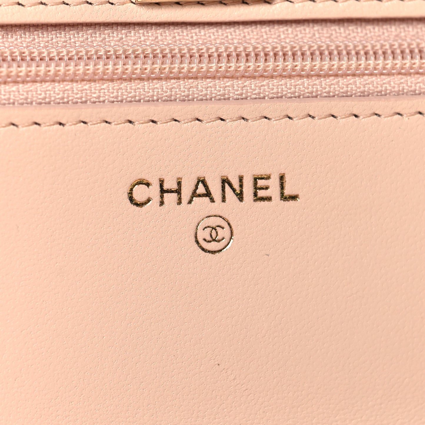 Lambskin Quilted Trendy CC Wallet On Chain WOC Light Beige
