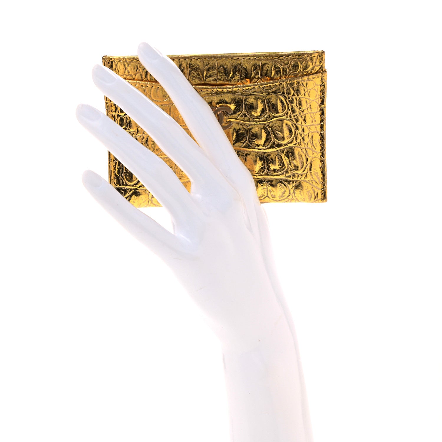 Chanel Metallic Calfskin Crocodile Embossed Cocodile Card Holder Gold 2 of 8