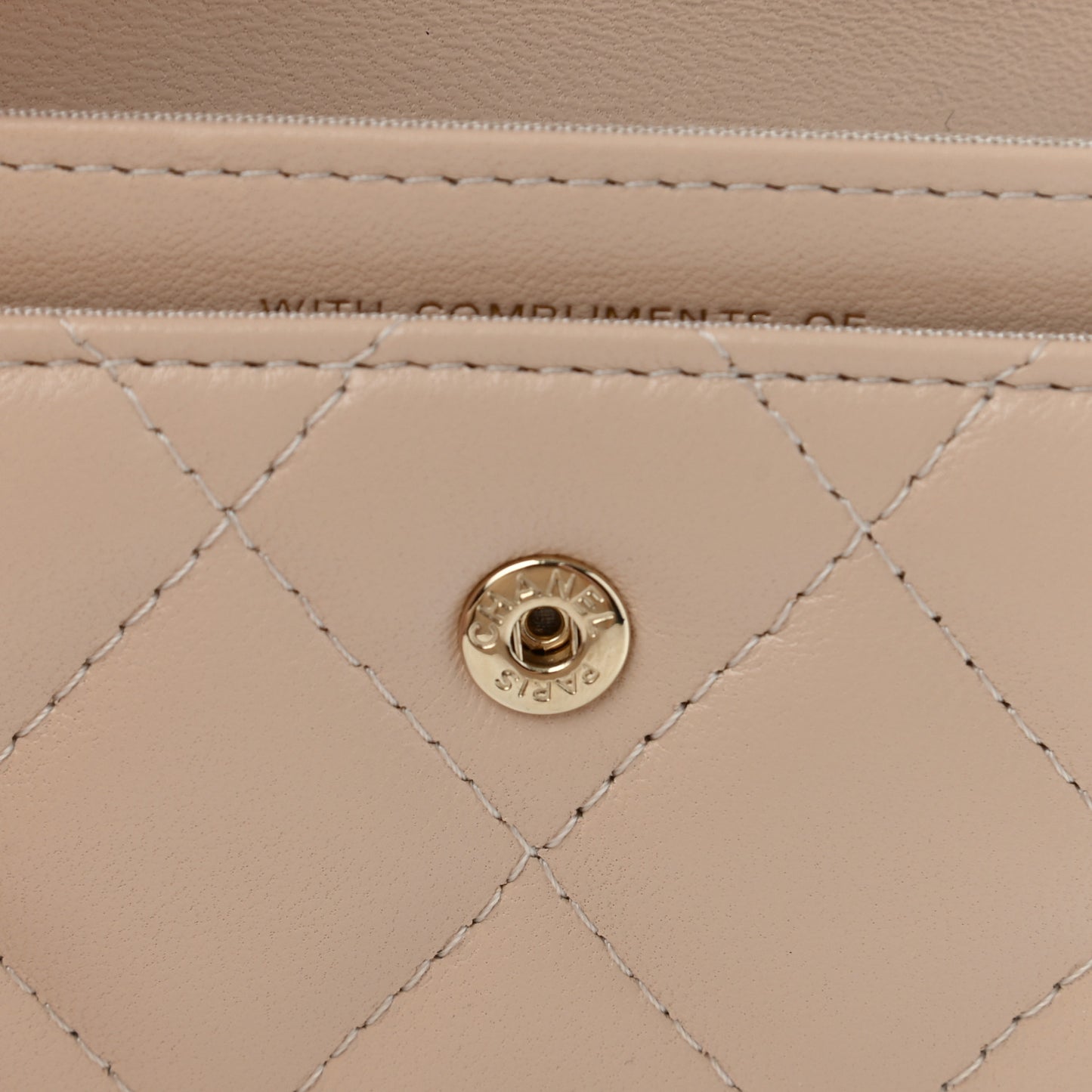 Lambskin Quilted Flap Card Holder Beige