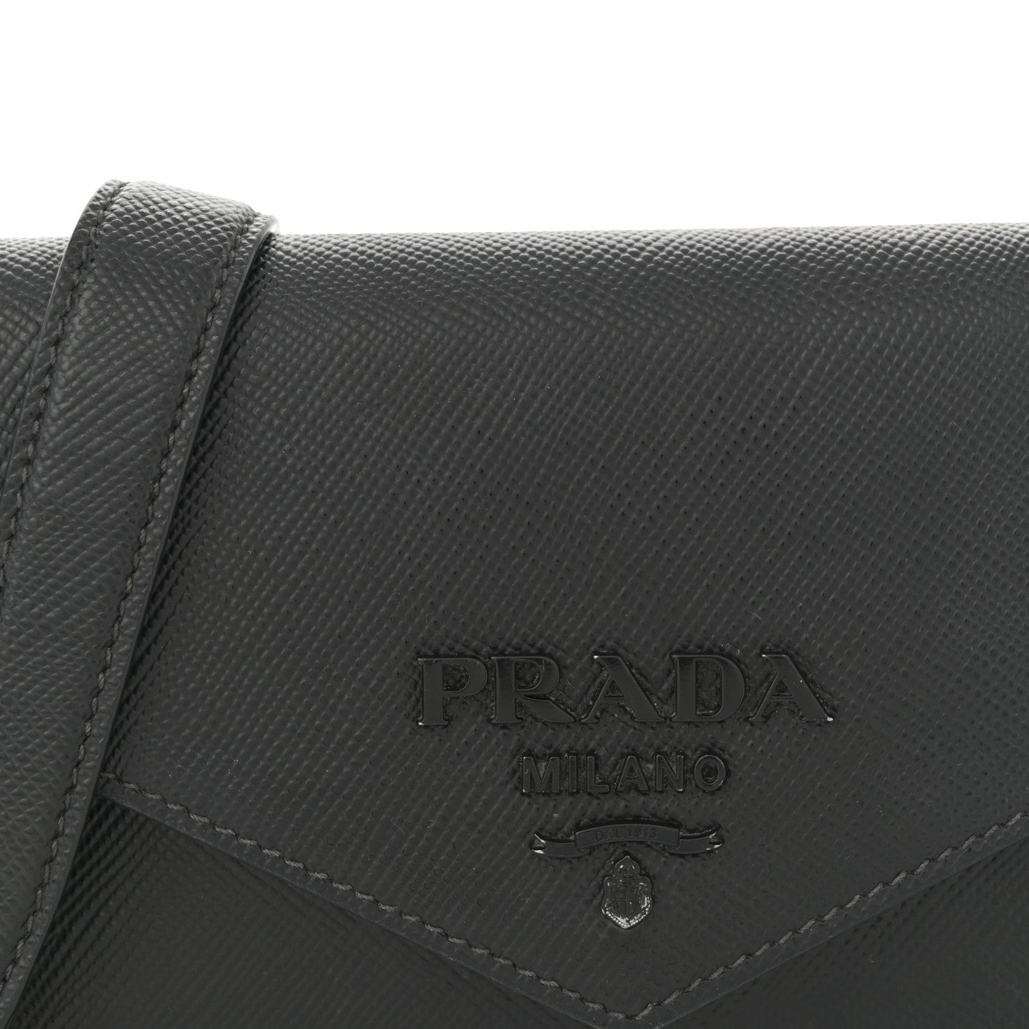 Prada Saffiano Cuir Calfskin Monochrome Envelope Wallet on Chain Shoulder Bag Black 7 of 16