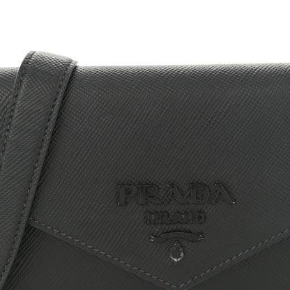 Prada Saffiano Cuir Calfskin Monochrome Envelope Wallet on Chain Shoulder Bag Black 7 of 16