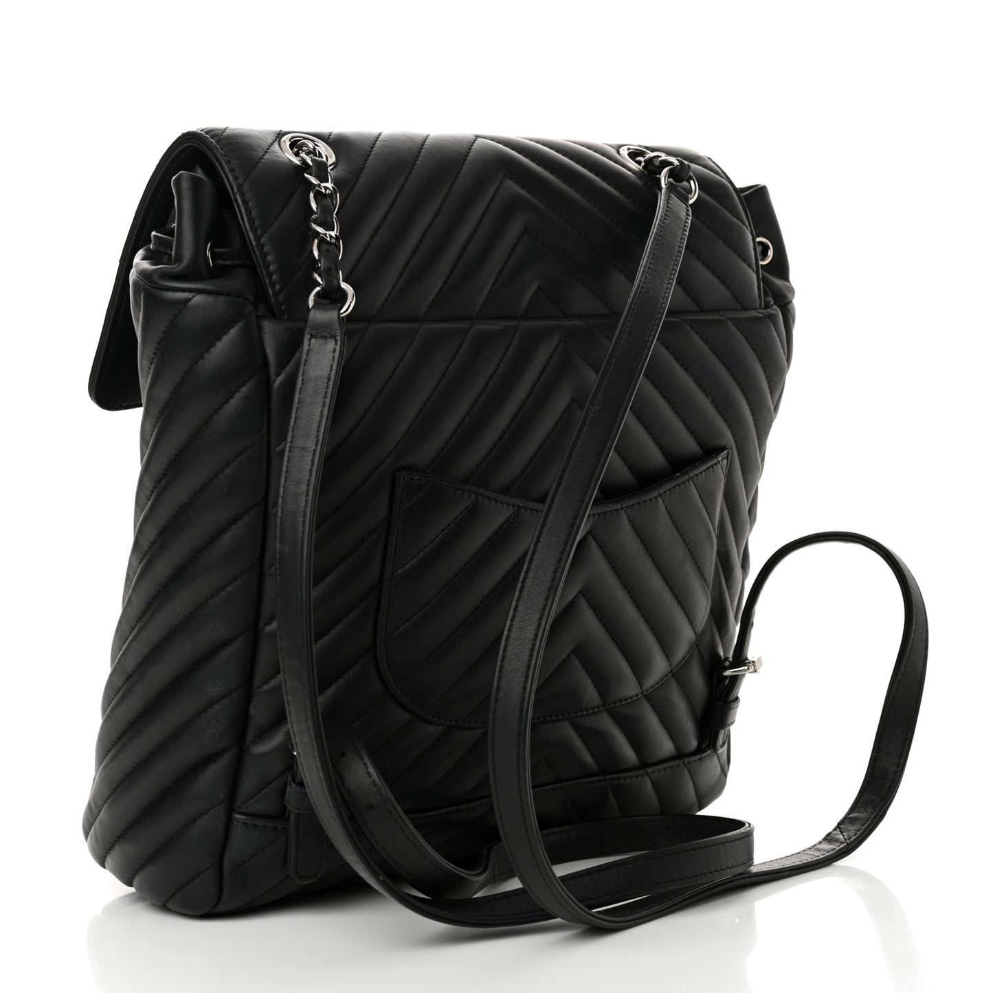 Calfskin Chevron Quilted Large Urban Spirit Backpack Black