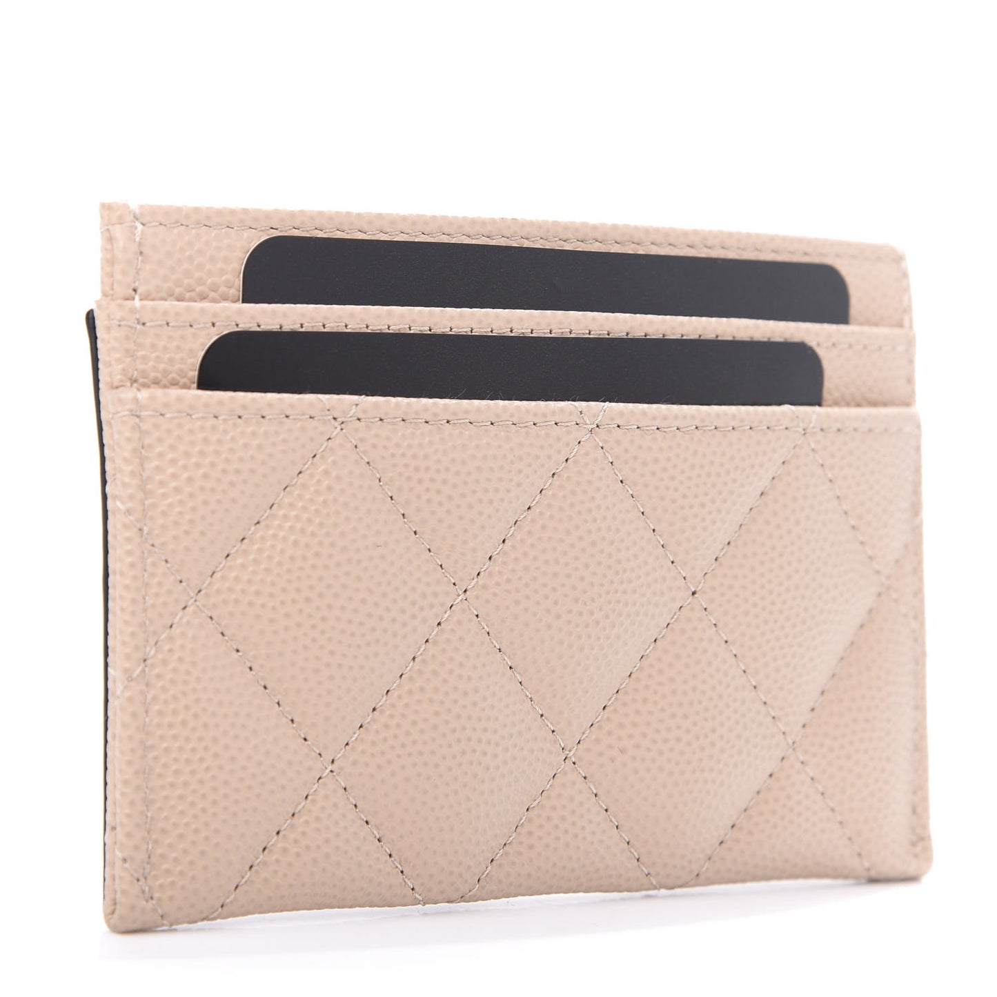 Caviar Quilted Filigree Card Holder Beige Black
