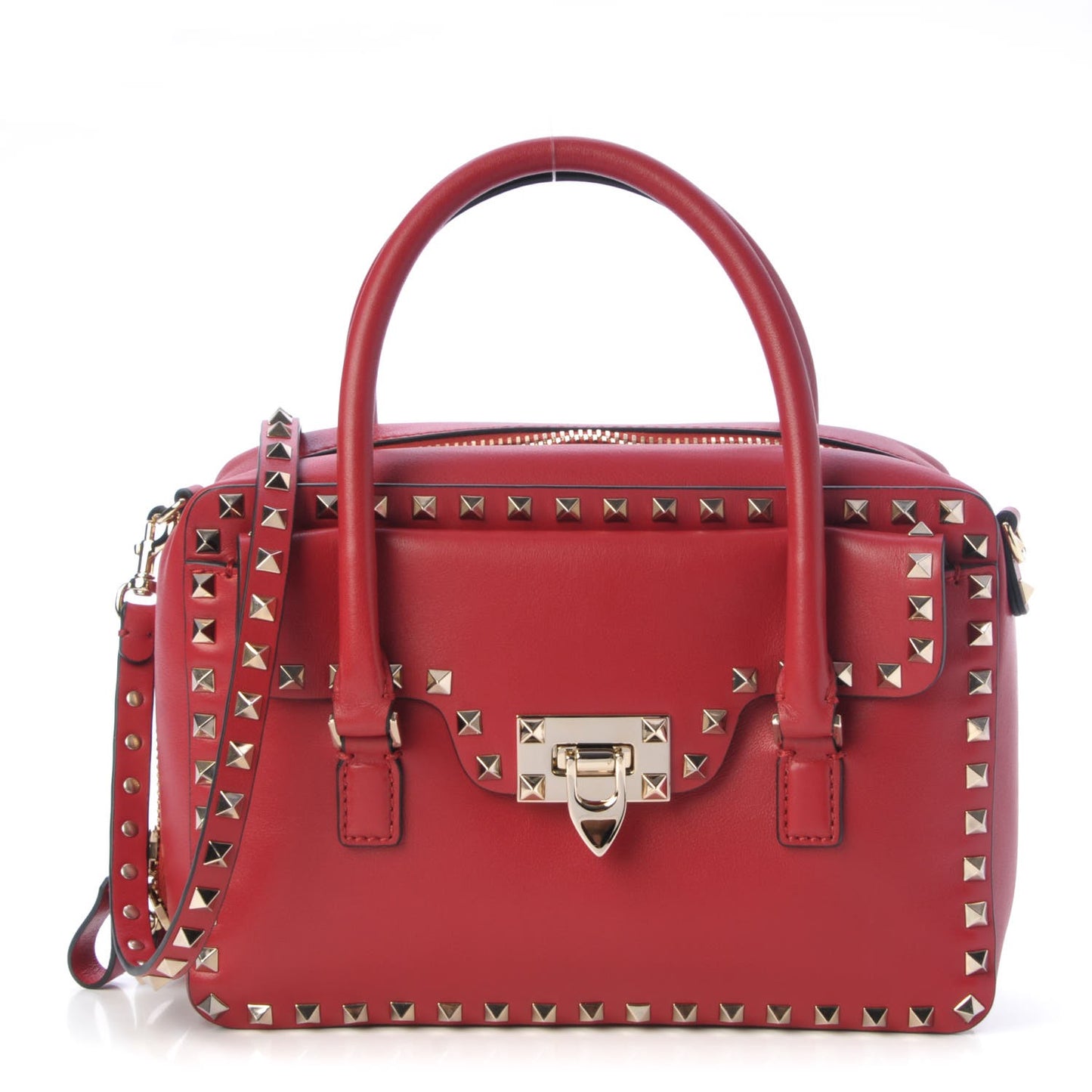 Vitello Rockstud Top Handle Shoulder Bag Rosso Valentino
