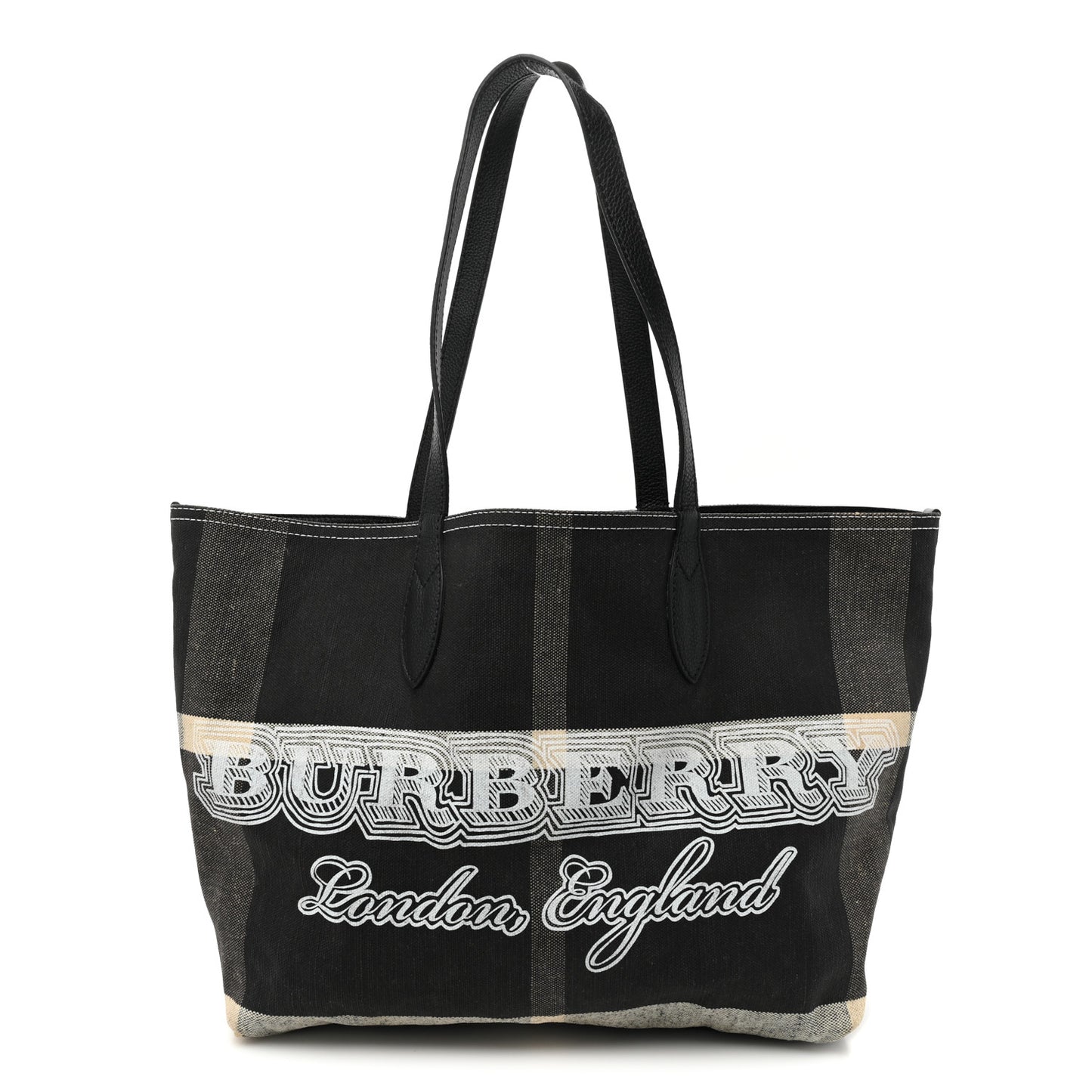 Coated Canvas Mega Check Medium Doodle Tote Black White