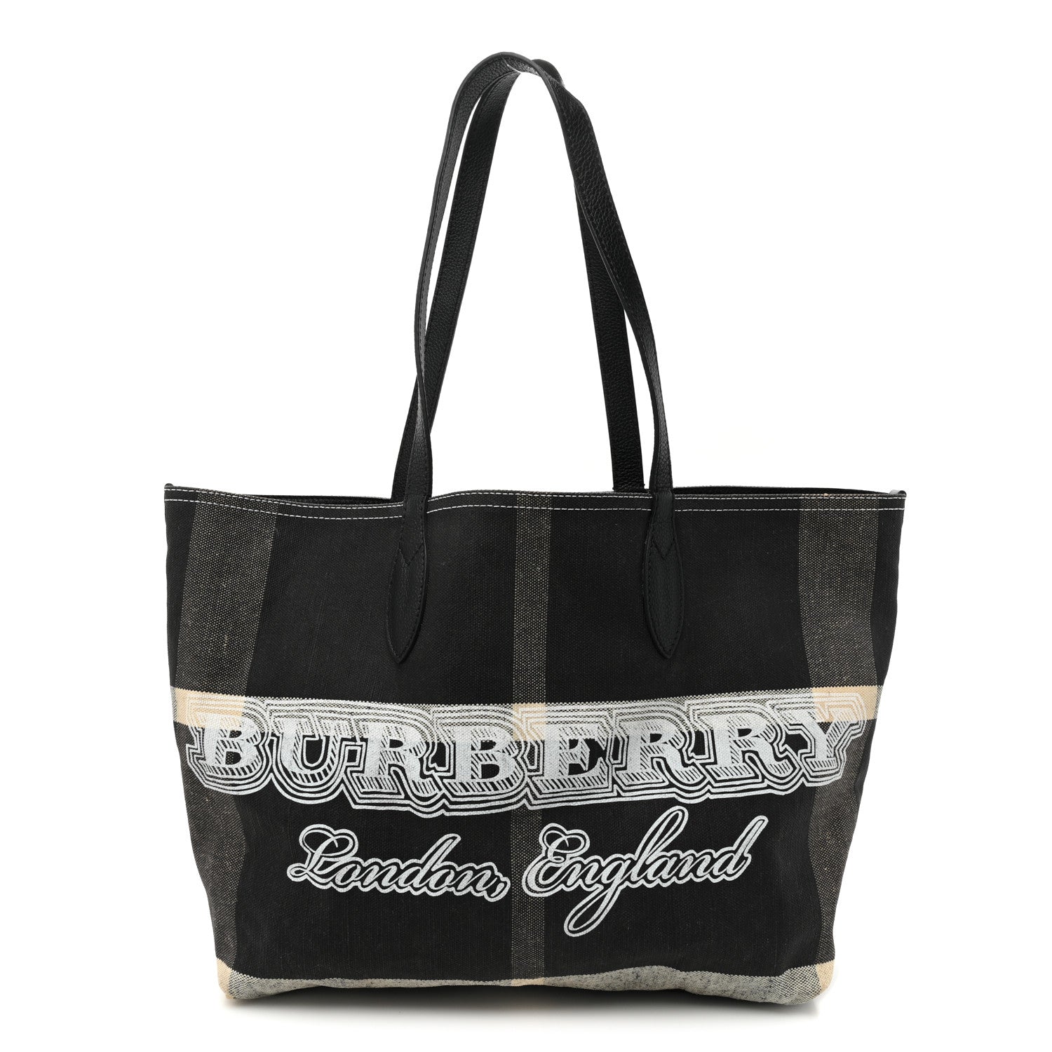 Burberry Coated Canvas Mega Check Medium Doodle Tote Black White 1 of 15