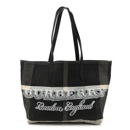 Burberry Coated Canvas Mega Check Medium Doodle Tote Black White 1 of 15