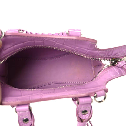 Balenciaga Calfskin Crocodile Embossed Neo Classic Silver Hardware Nano City Crossbody Lilac 11 of 14
