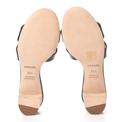 Hermes Calfskin Oasis Sandals 36.5 Black 6 of 9