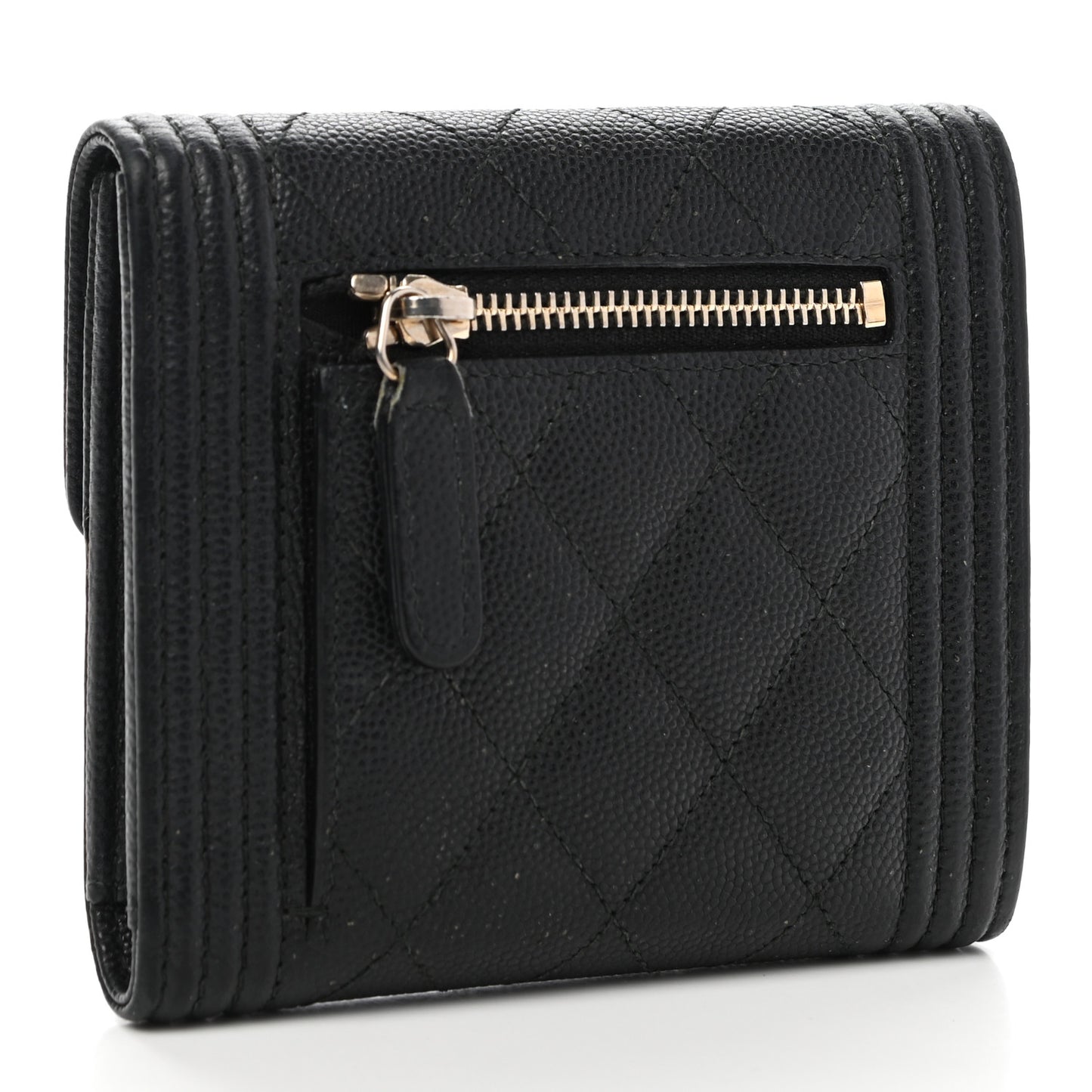 Caviar Quilted Compact Boy Wallet Black