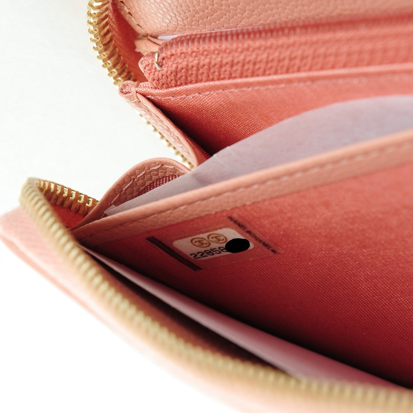 Caviar Camellia Embossed Zip Around Large Gusset Wallet Nude