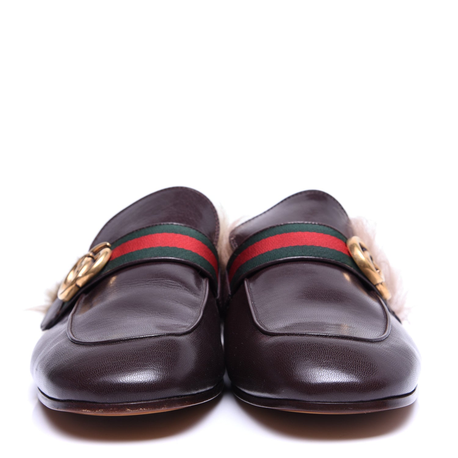 Gucci Goatskin Fur Web GG Mens Princetown Slippers 7.5 Cocoa 2 of 12