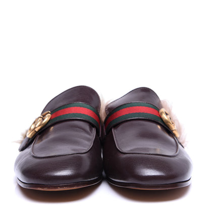 Gucci Goatskin Fur Web GG Mens Princetown Slippers 7.5 Cocoa 2 of 12