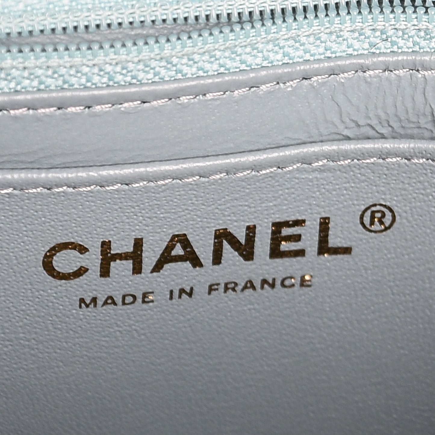 Iridescent Caviar Quilted Mini Rectangular Flap Light Blue