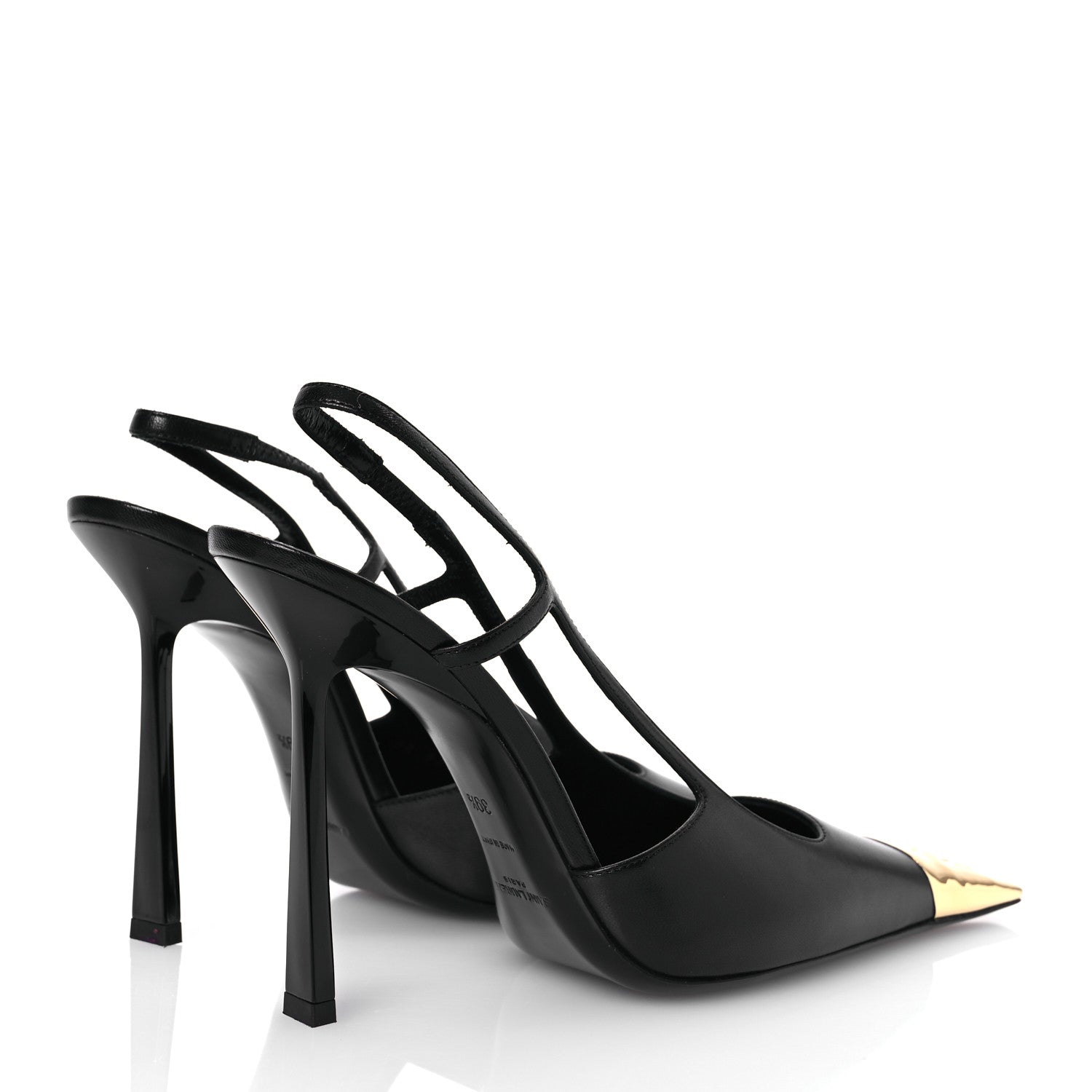 Saint Laurent Smooth Calfskin Jeanne 110 Slingback Pumps 39.5 Black Gold 5 of 13