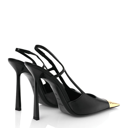 Saint Laurent Smooth Calfskin Jeanne 110 Slingback Pumps 39.5 Black Gold 5 of 13