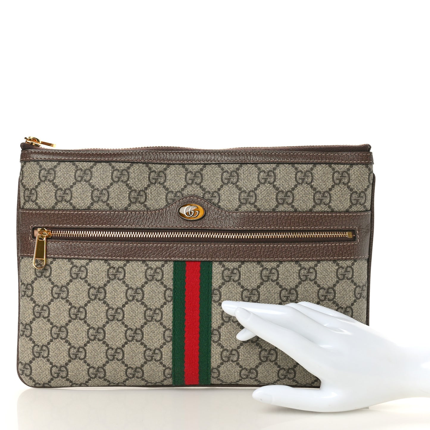 GG Supreme Monogram Large Ophidia Pouch Clutch Brown