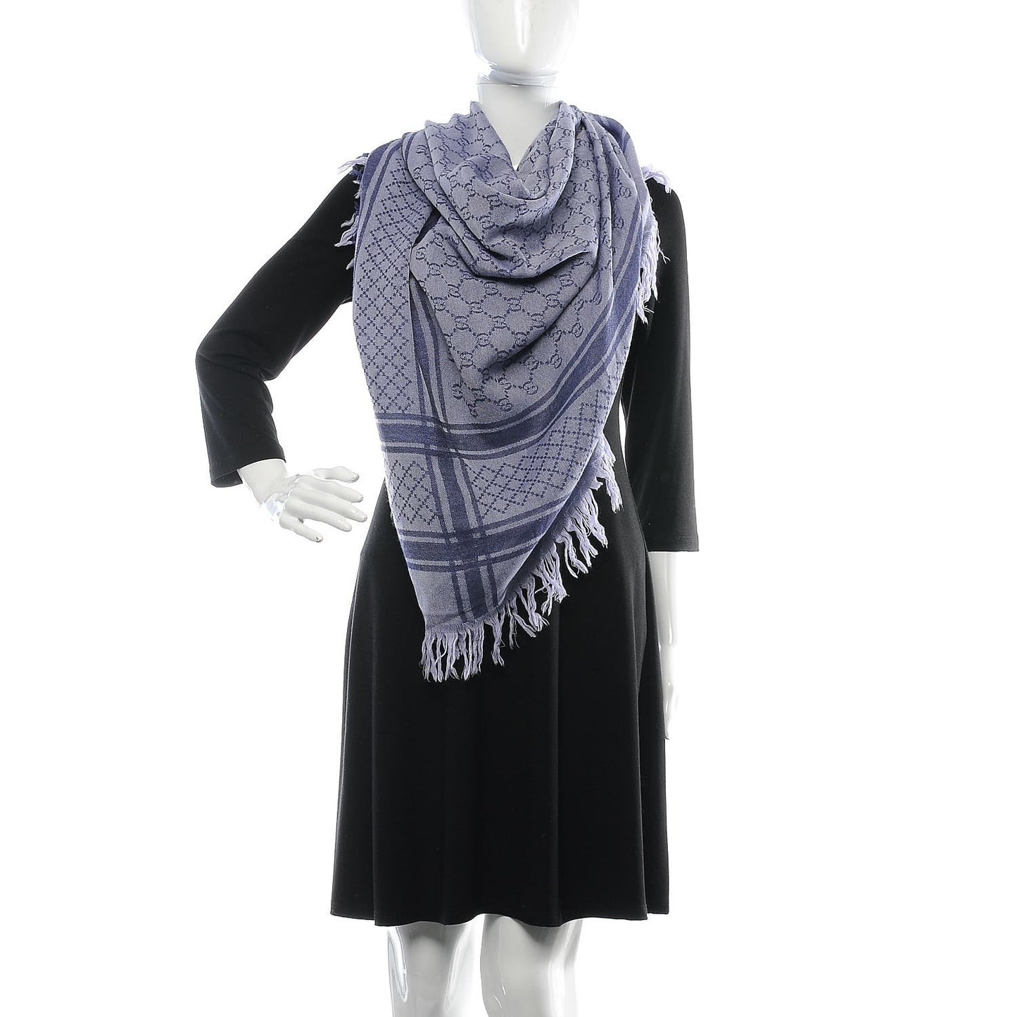 Wool Silk Monogram Diamante Fringe Square Scarf Violet