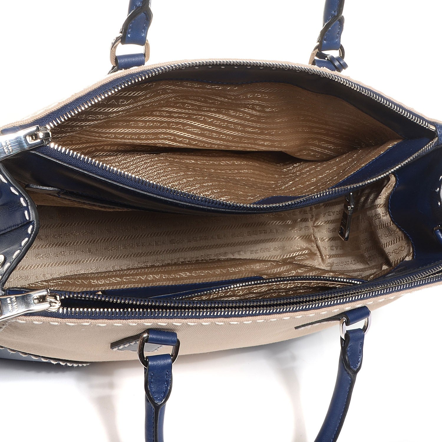 Prada Canvas Calfskin Medium City Stitch Tote Corda Royal 6 of 11