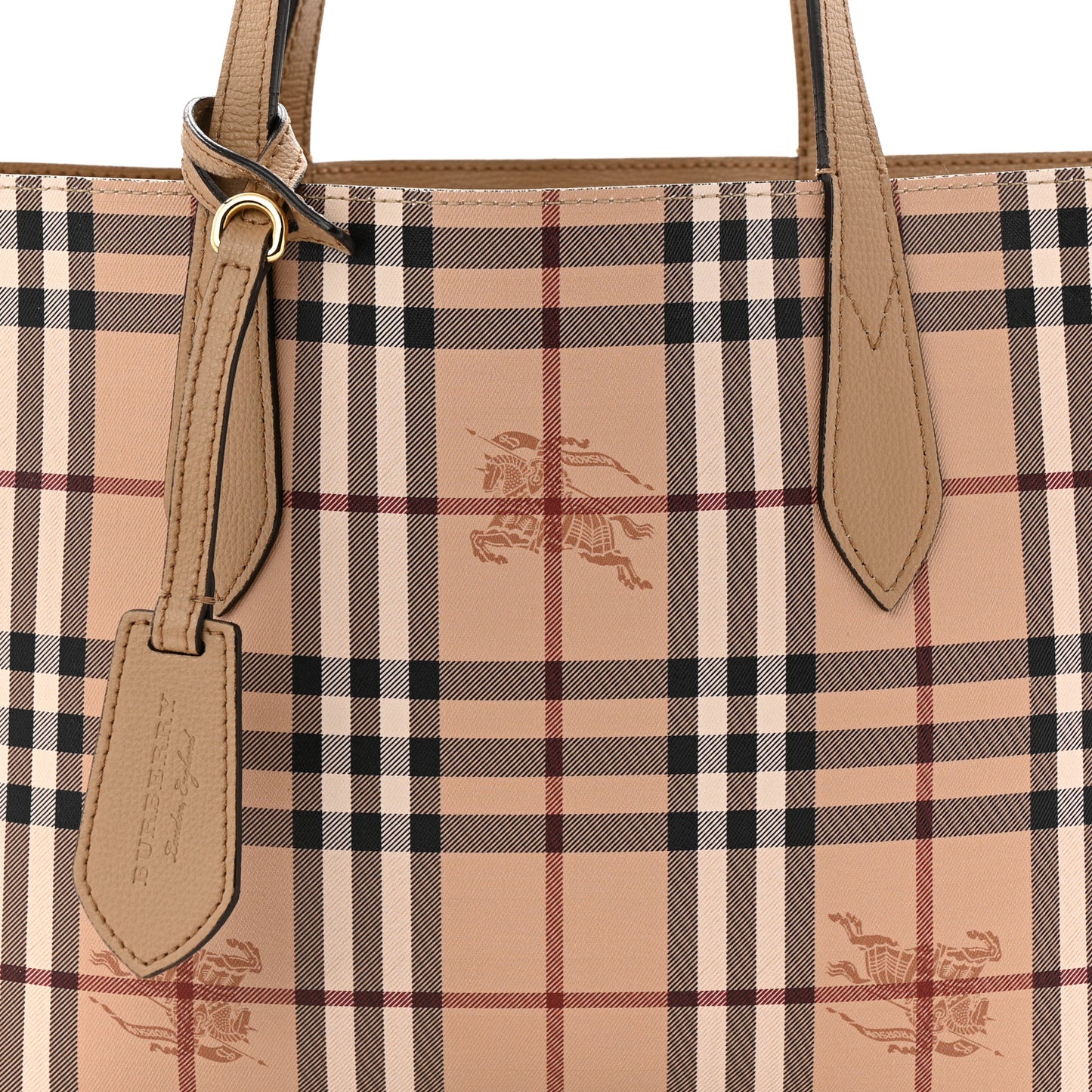Grainy Calfskin Haymarket Check Small Reversible Tote Mid Camel