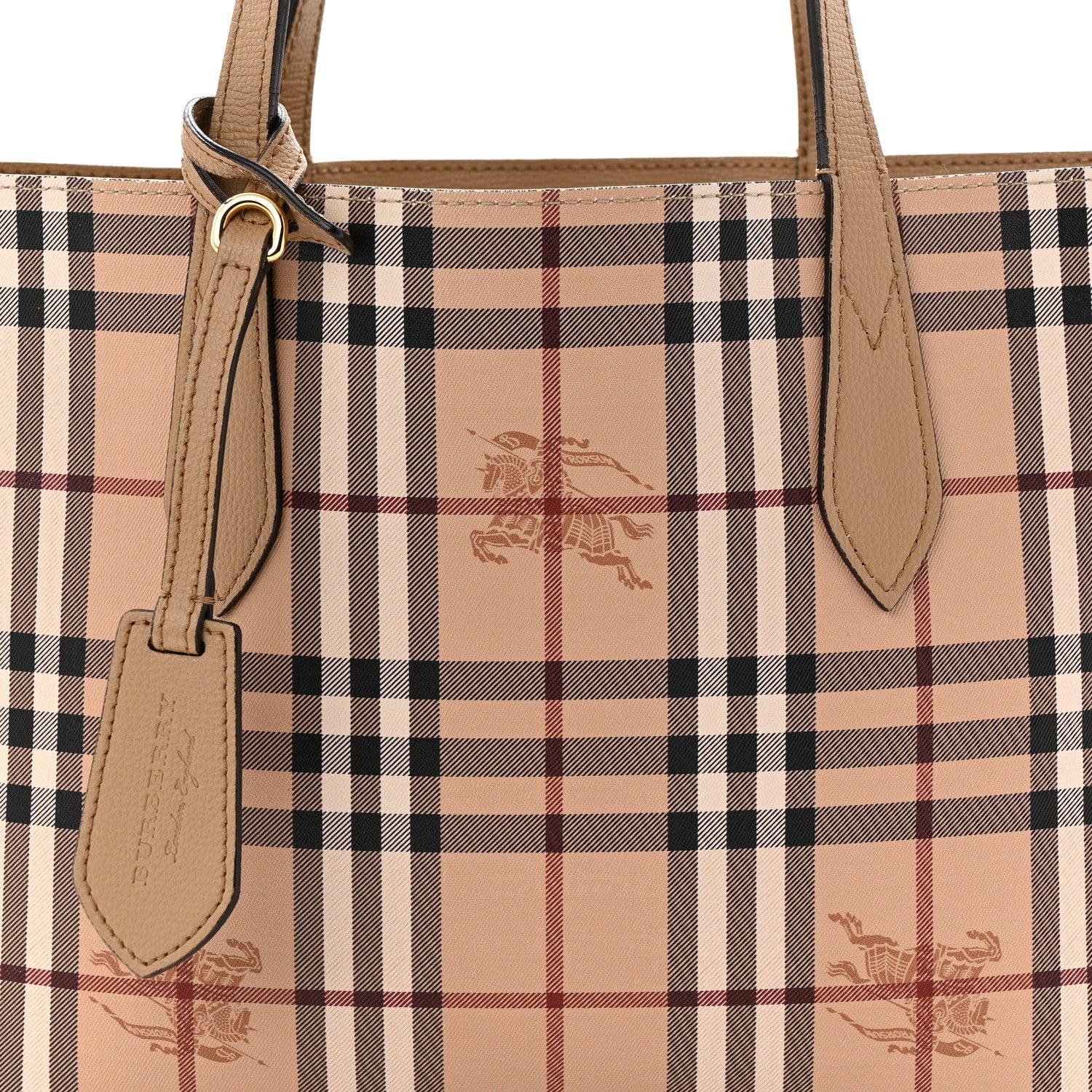 Burberry Grainy Calfskin Haymarket Check Small Reversible Tote Mid Camel 14 of 25