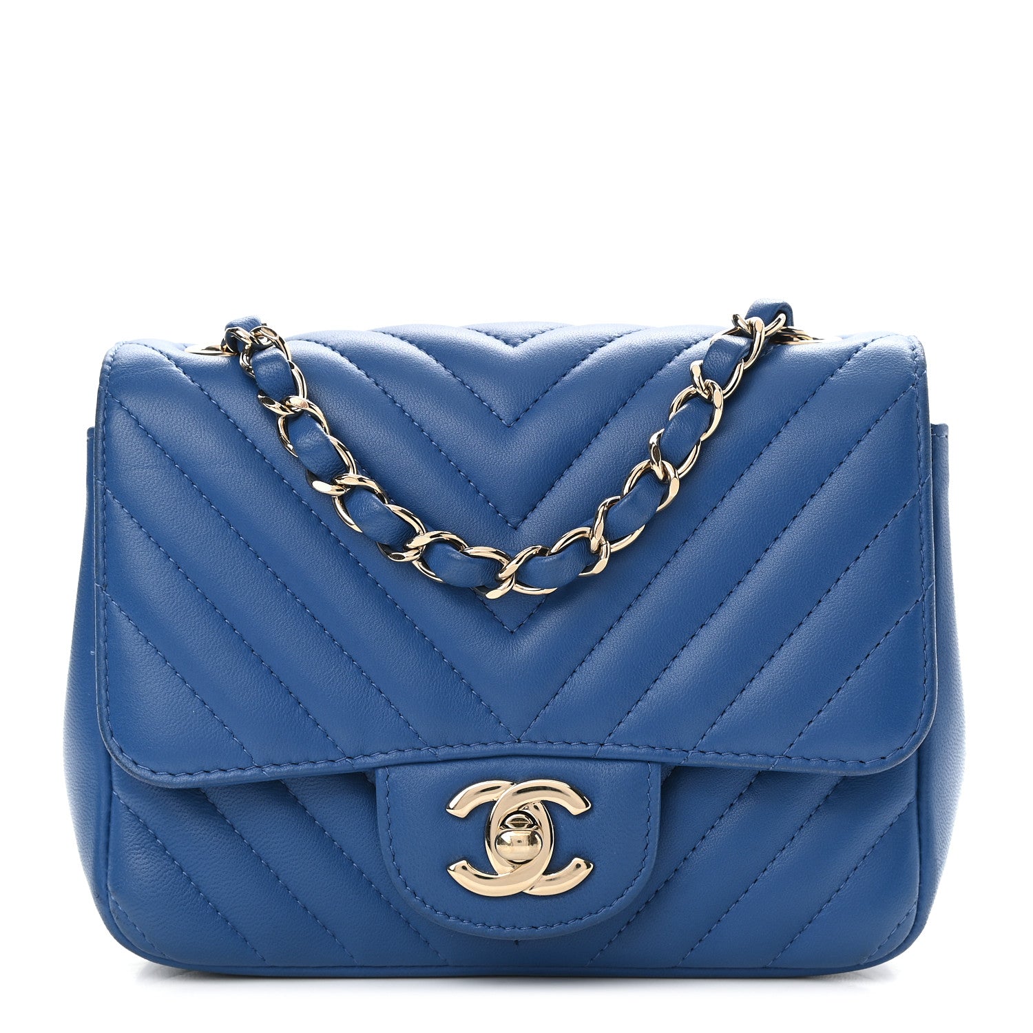 Chanel Lambskin Chevron Quilted Mini Square Flap Blue 1 of 8