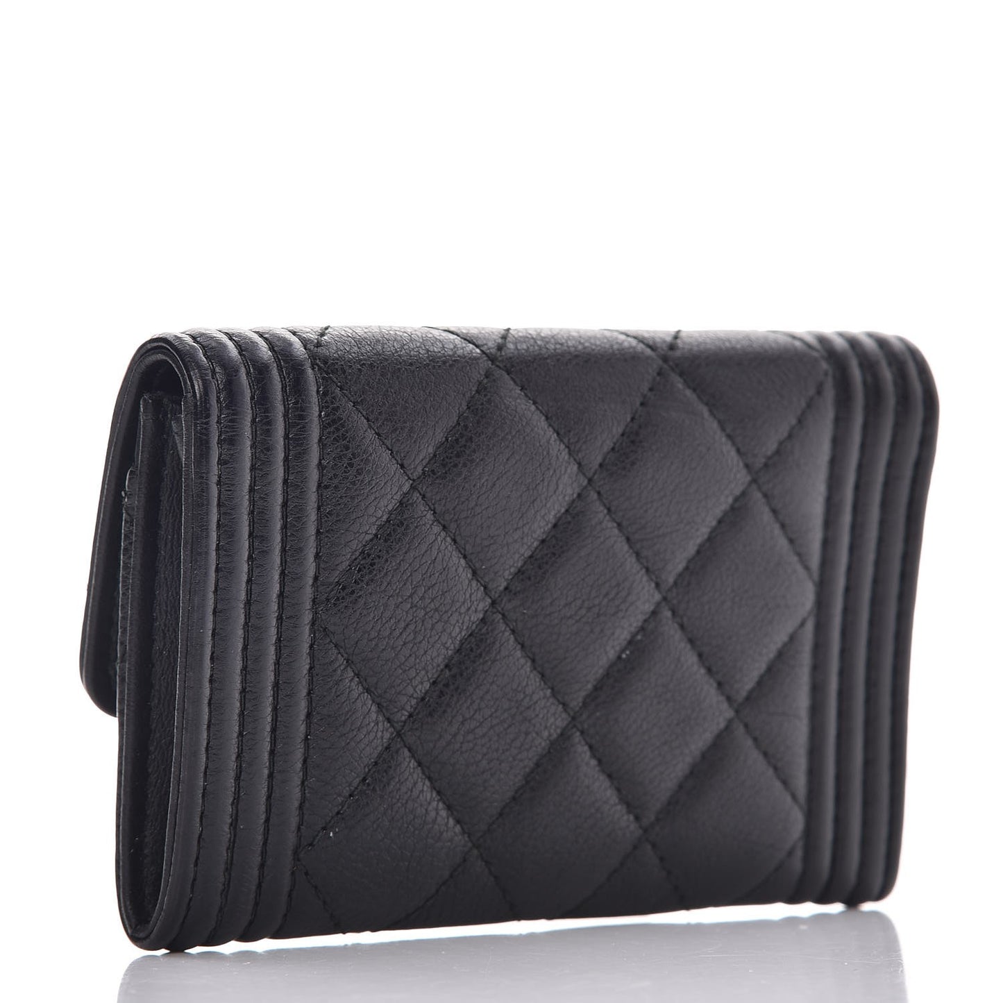 Calfskin Quilted Boy Card Holder Wallet Black