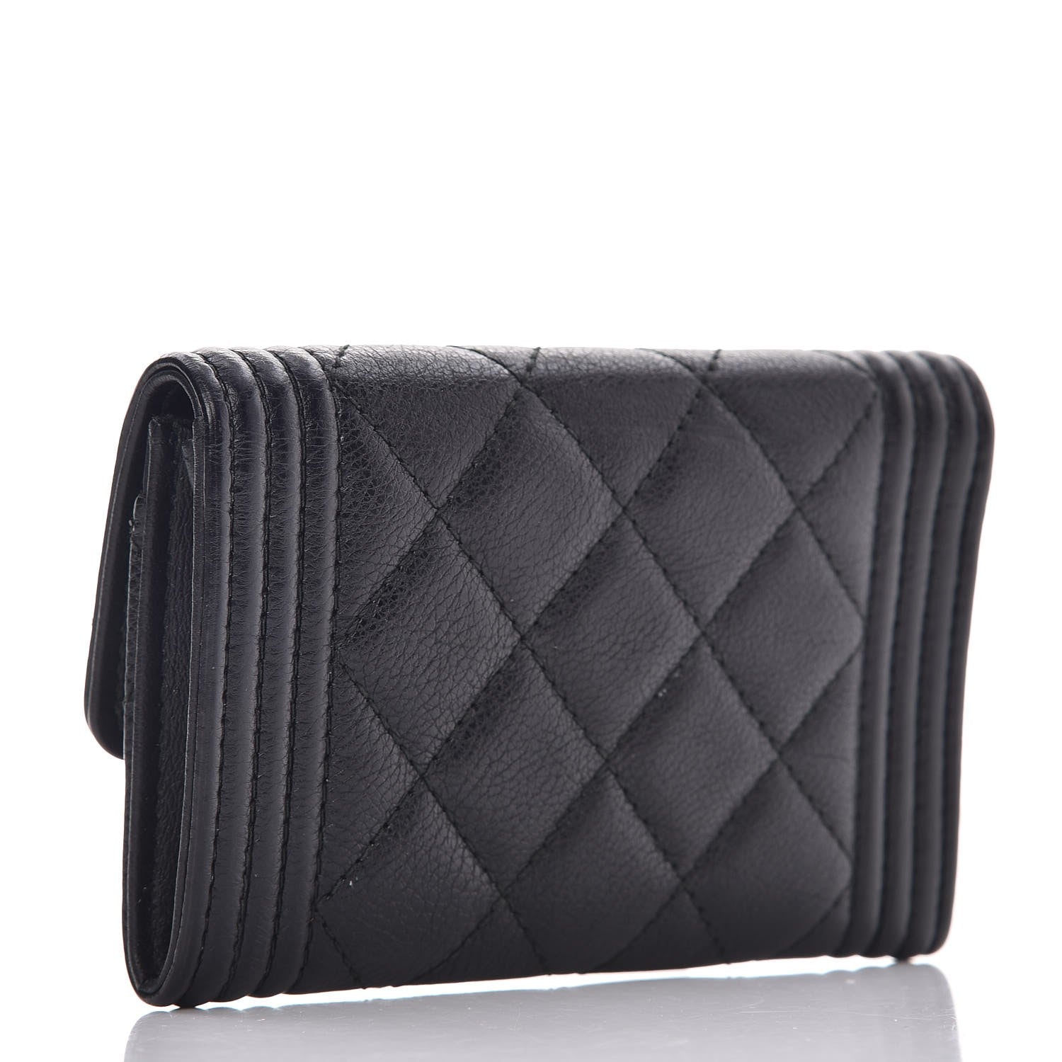 Chanel Calfskin Quilted Boy Card Holder Wallet Black 3 of 9