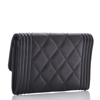Chanel Calfskin Quilted Boy Card Holder Wallet Black 3 of 9