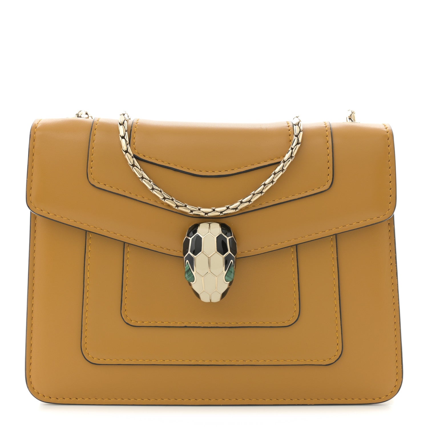 Bulgari Calfskin Small Serpenti Forever Snake Strap Crossbody Bag Dark Yellow 1 of 12