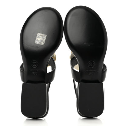 Chanel Lambskin Camellia Thong Sandals 36 Black White 5 of 8