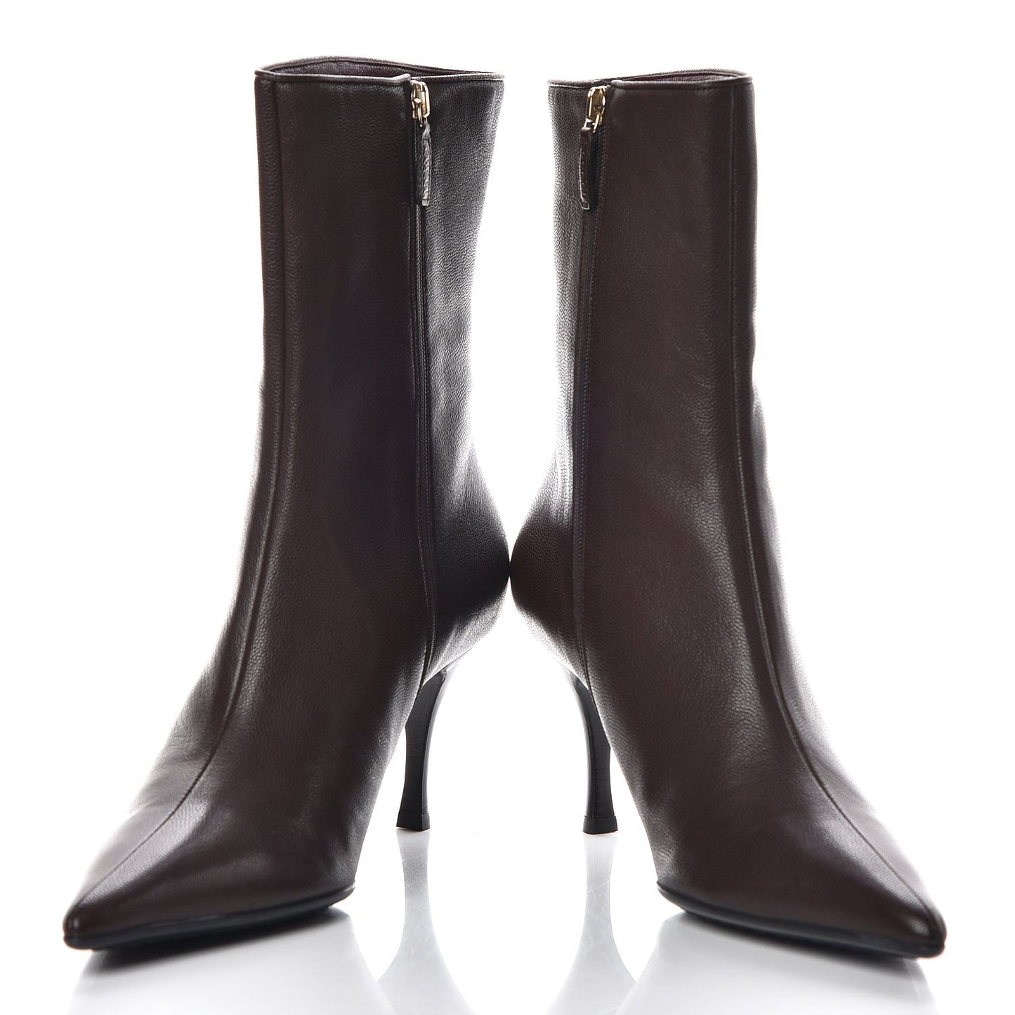 Grained Calfskin Pointed Toe Bootie 9 Brown