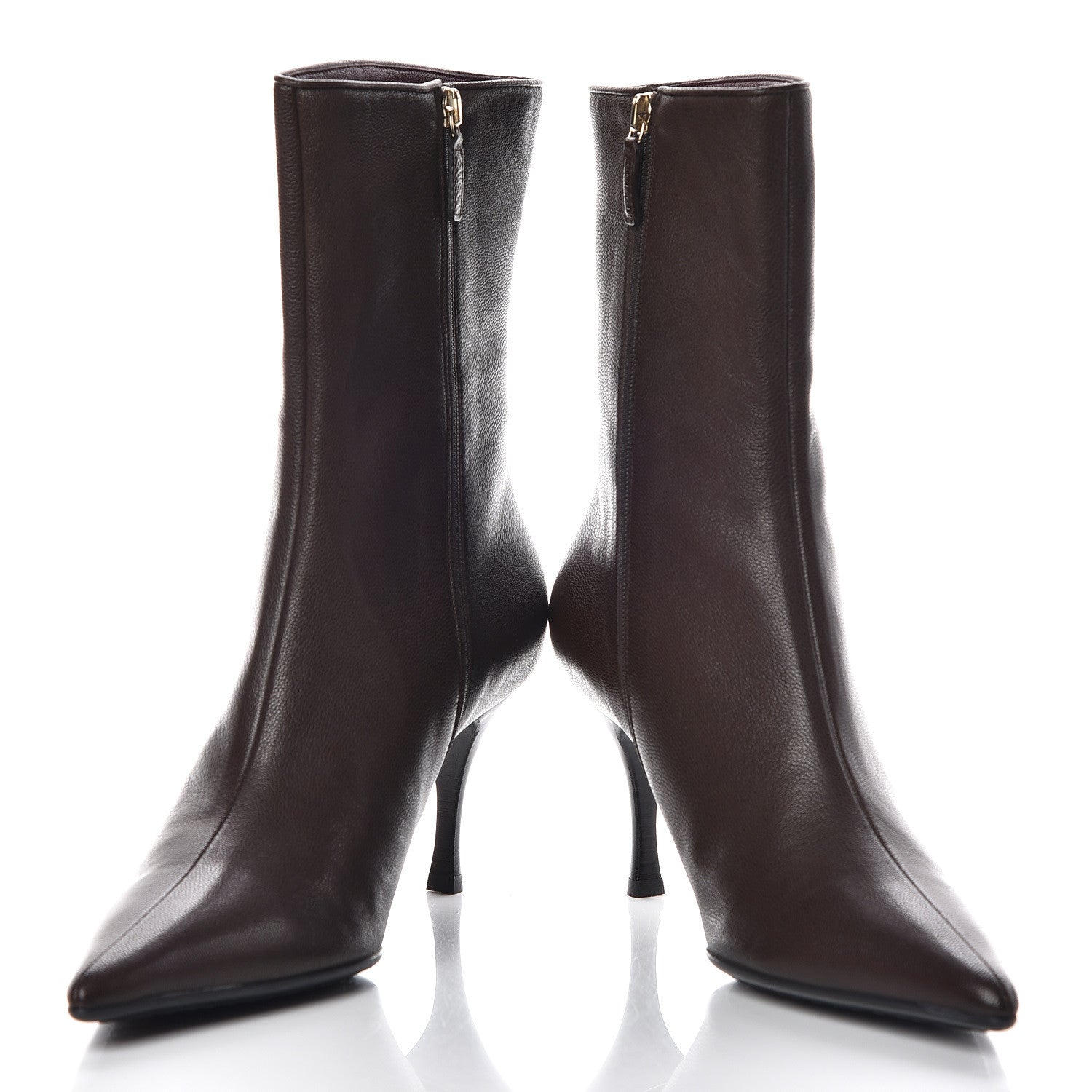 Gucci Grained Calfskin Pointed Toe Bootie 9 Brown 6 of 12