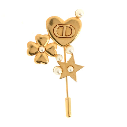 Christian Dior Metal Pearl Lucky Brooch Gold 1 of 3