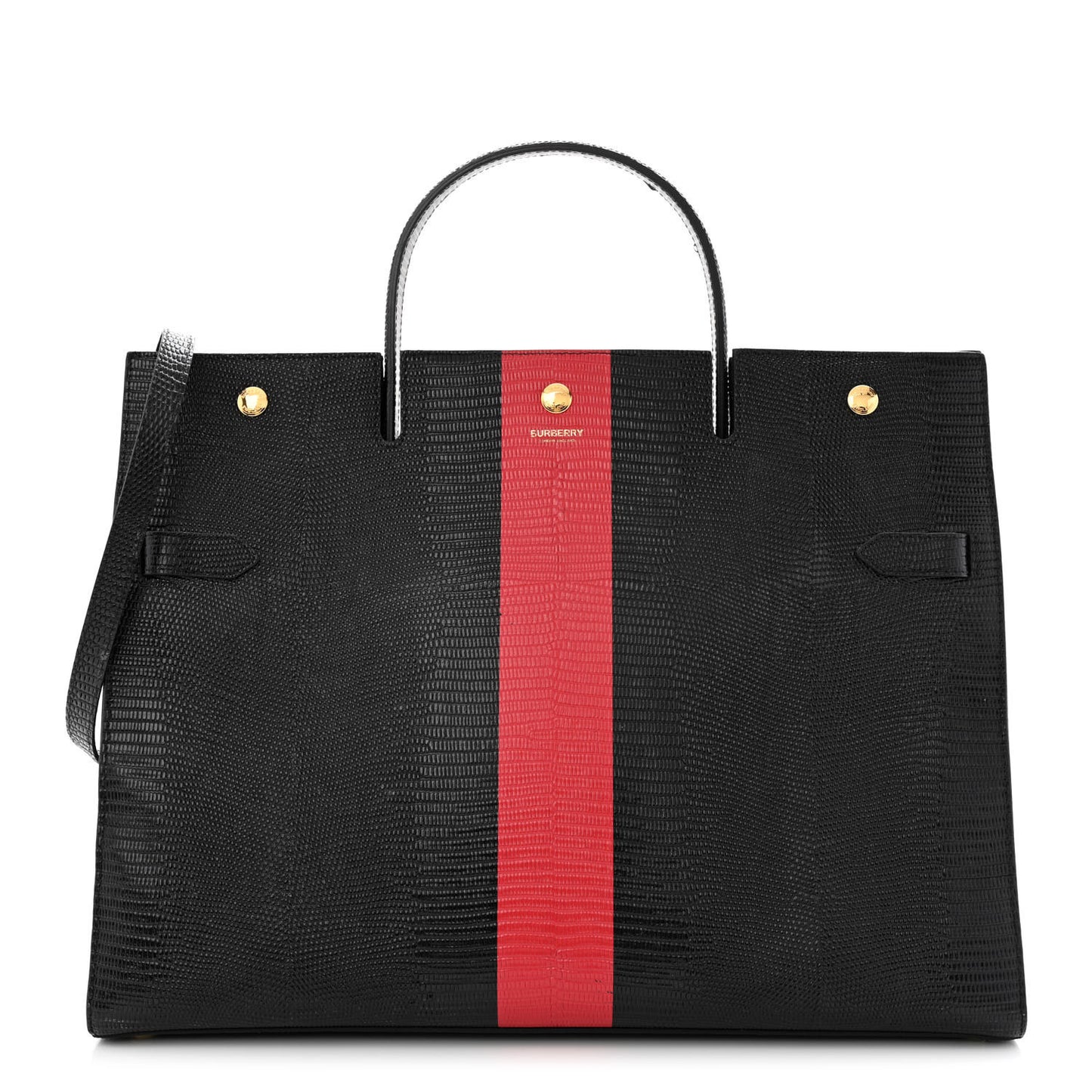 Calfskin Lizard Embossed Large Title Tote Black