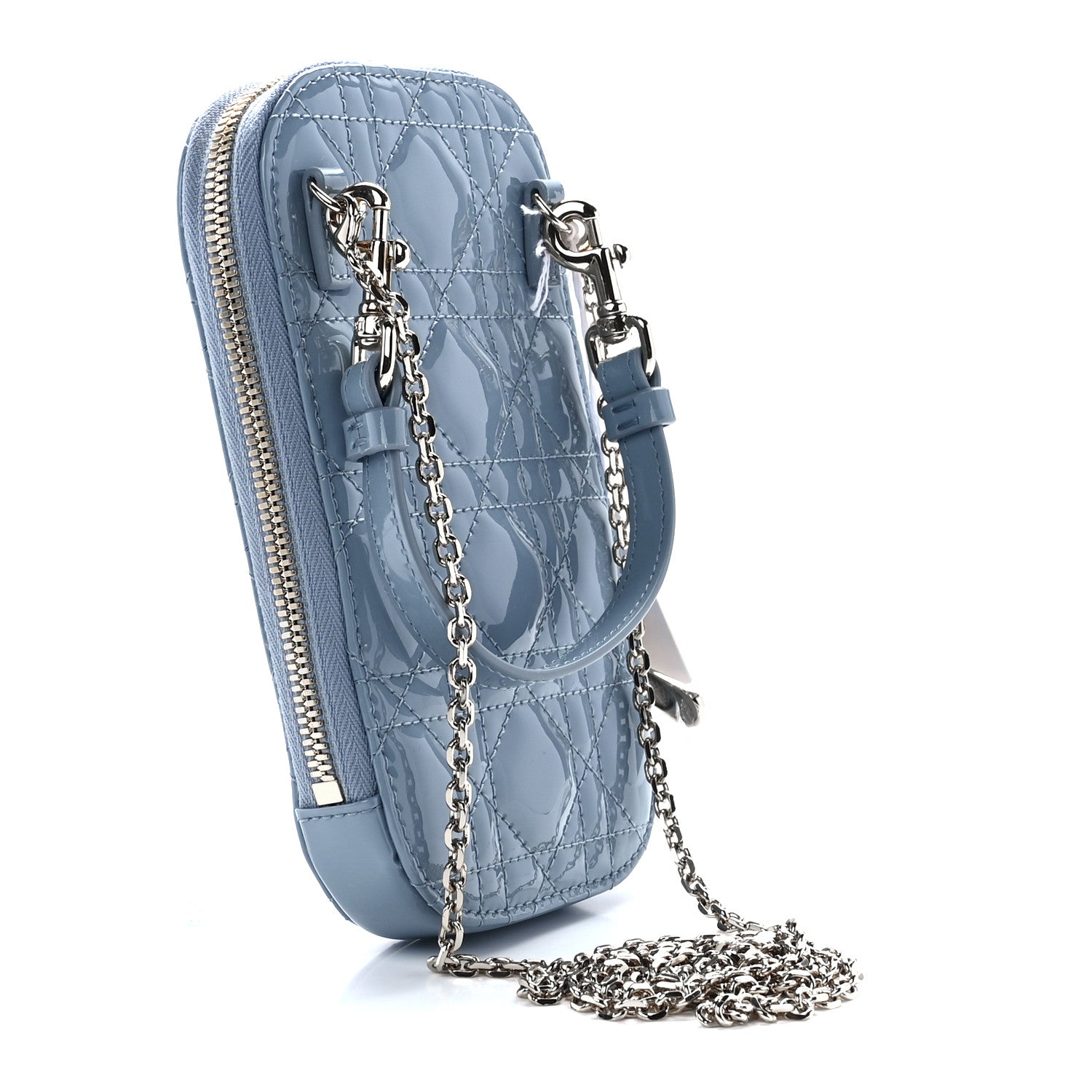 Christian Dior Patent Cannage Lady Dior Phone Holder Cloud Blue 3 of 12