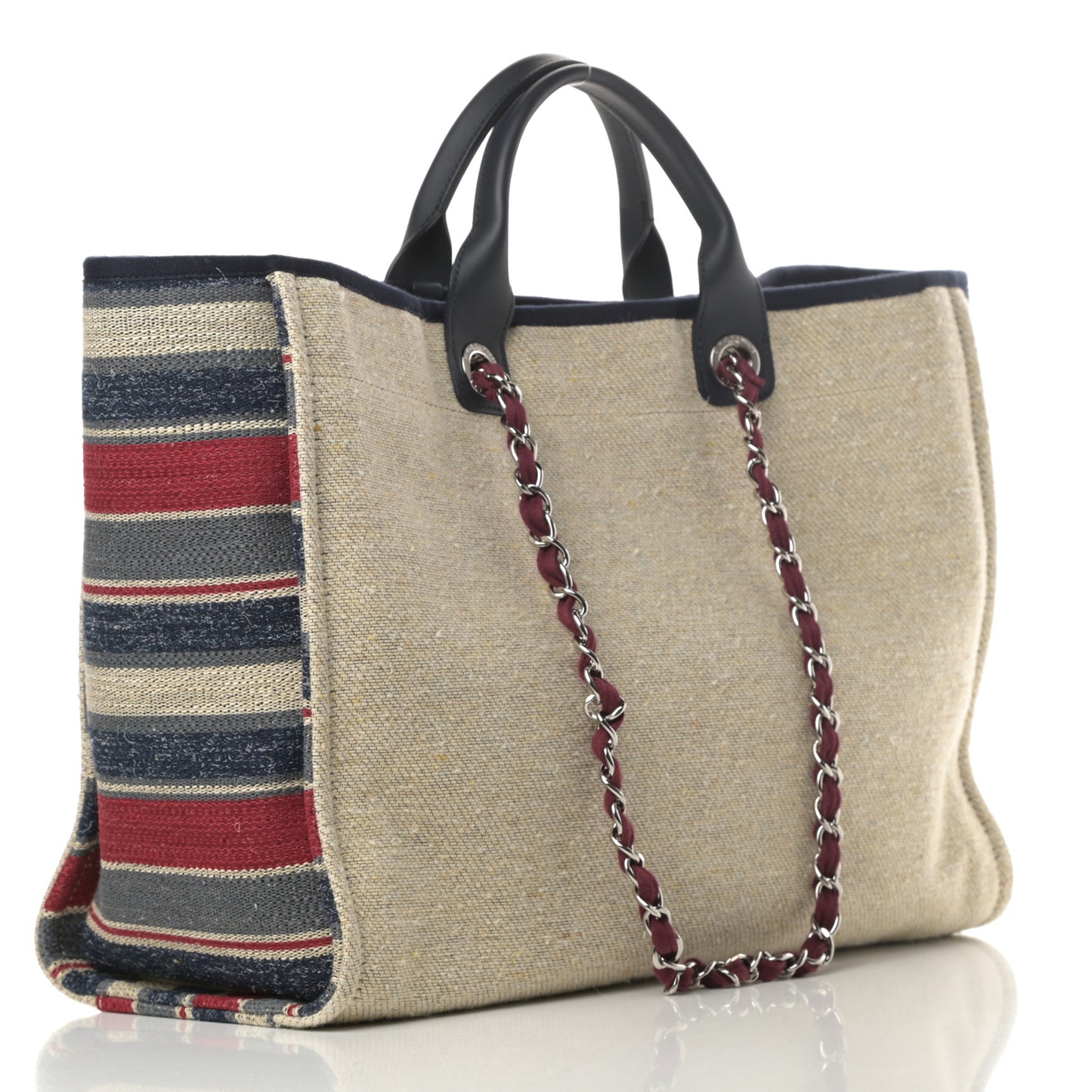 Striped Canvas Large Deauville Tote Beige
