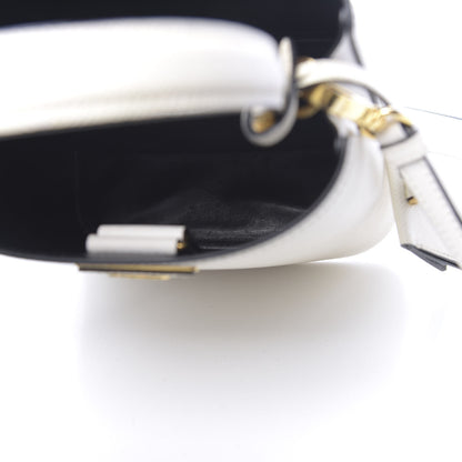 Prada Saffiano Cuir Calfskin Small Panier Bucket Bag White Black 5 of 12