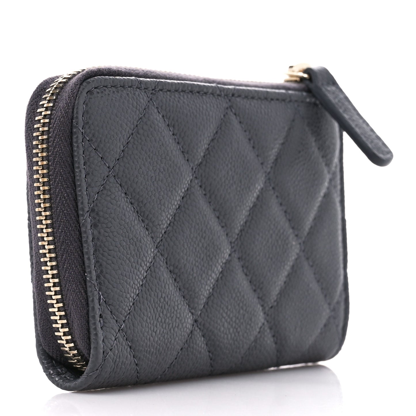 Caviar Quilted Zipped Key Holder Case Gray