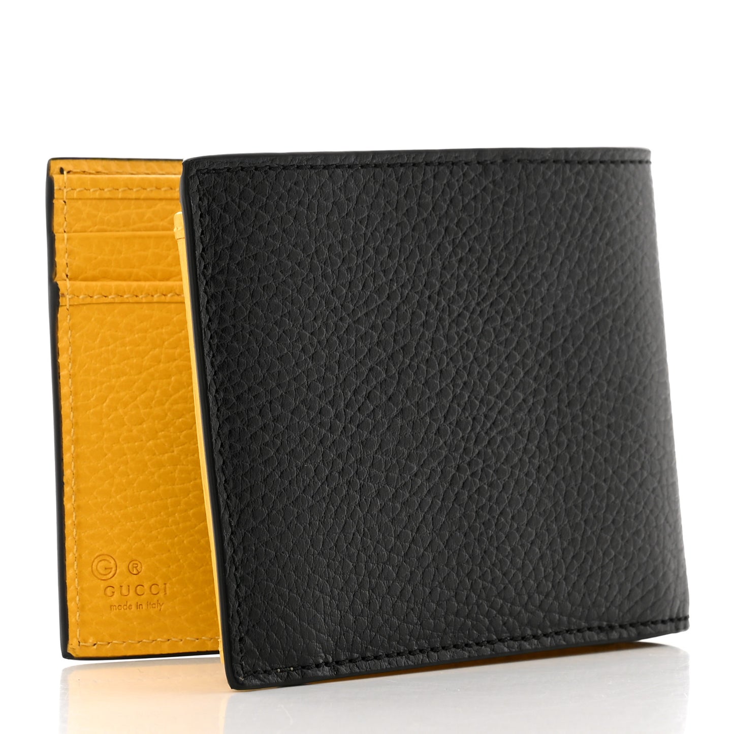 Dollar Calfskin Bi-Color Interlocking G Bi-Fold Wallet Black New Buttercup