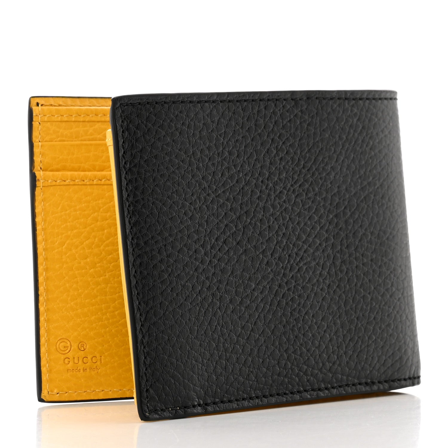 Gucci Dollar Calfskin Bi-Color Interlocking G Bi-Fold Wallet Black New Buttercup 3 of 8