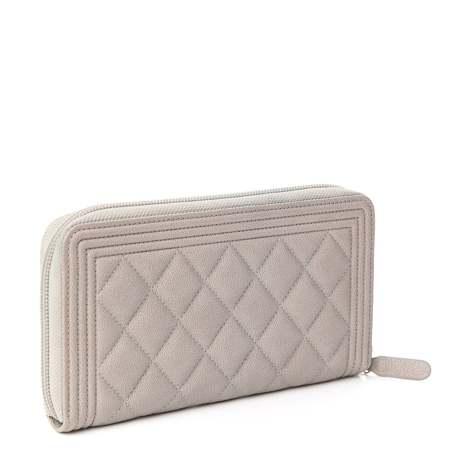 Chanel Caviar Quilted Large Boy Zip Around Wallet Grey 2 of 8