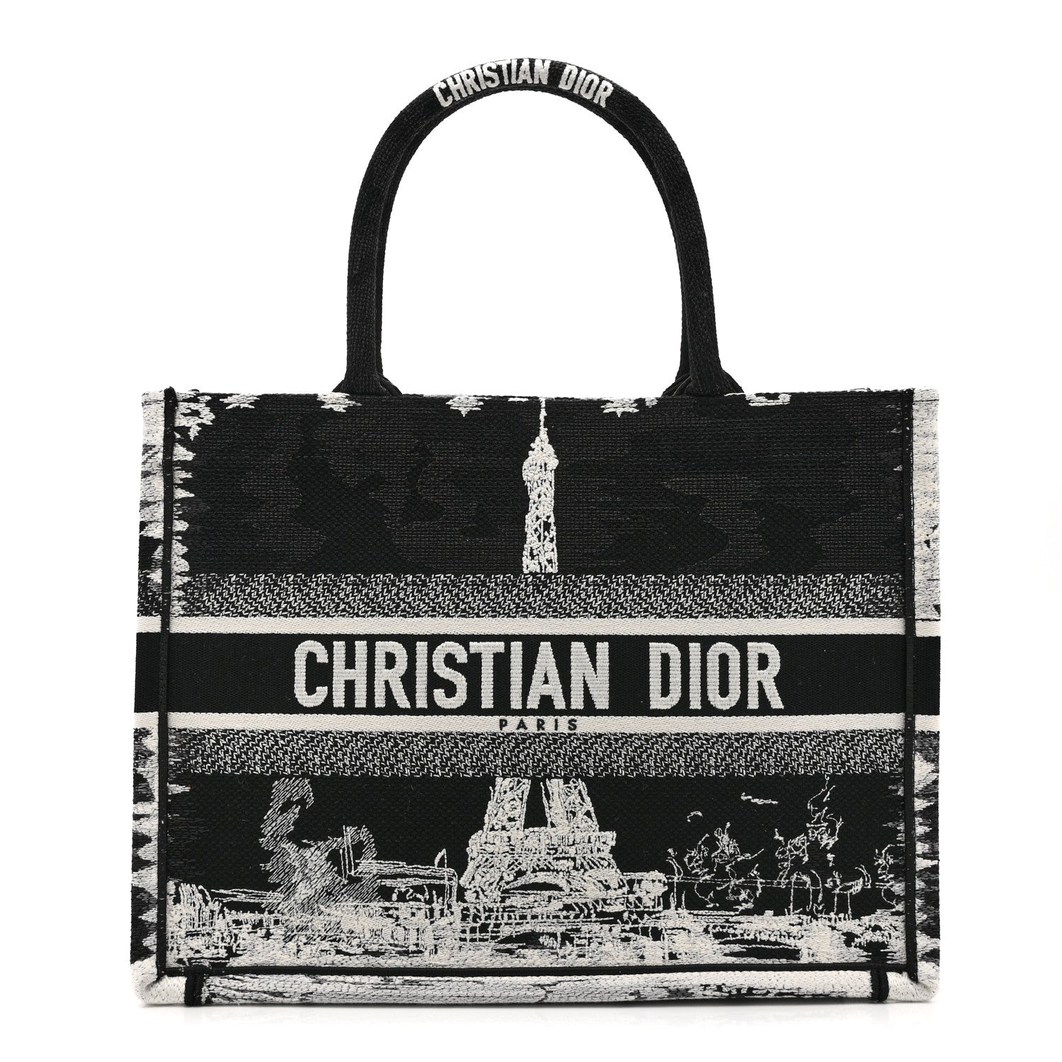 Christian Dior Canvas Embroidered Medium Paris Book Tote Black