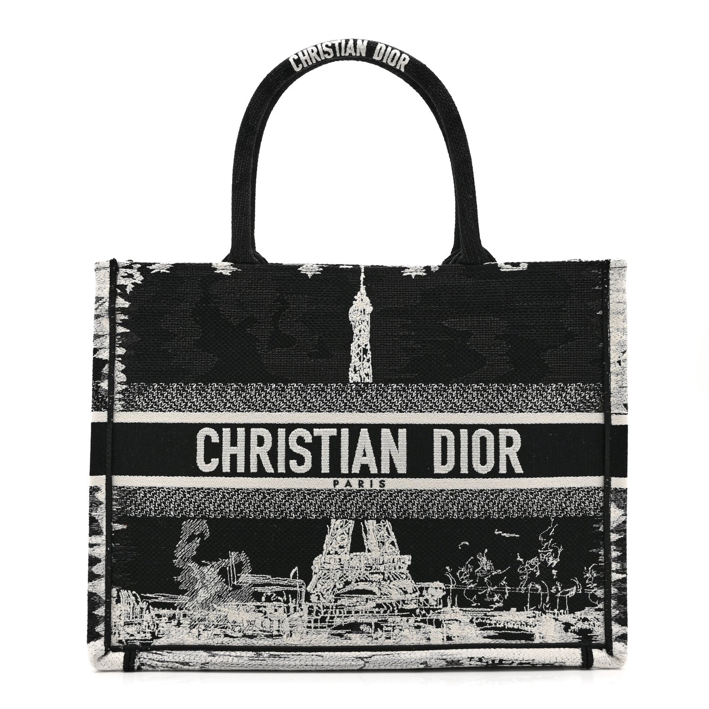 Canvas Embroidered Medium Paris Book Tote Black White