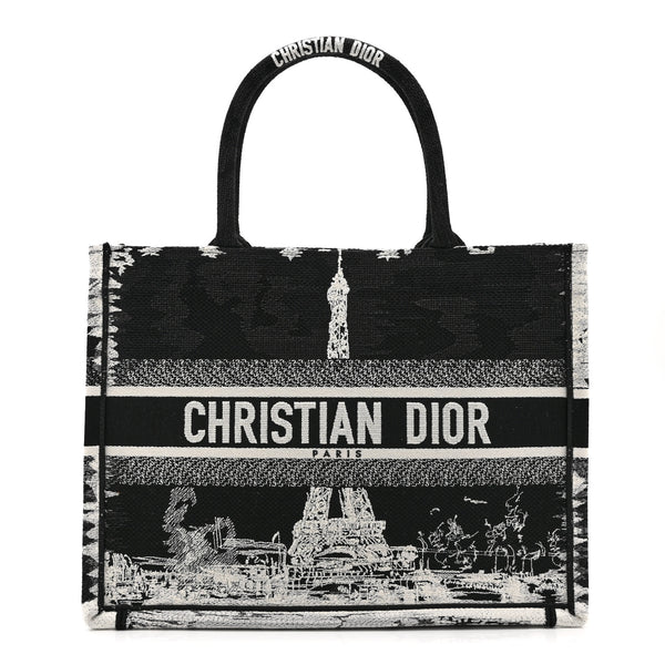 Christian Dior Canvas Embroidered Medium Paris Book Tote Black