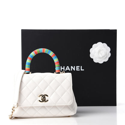 Chanel Goatskin Quilted Extra Mini Rainbow Coco Handle Flap White 11 of 11
