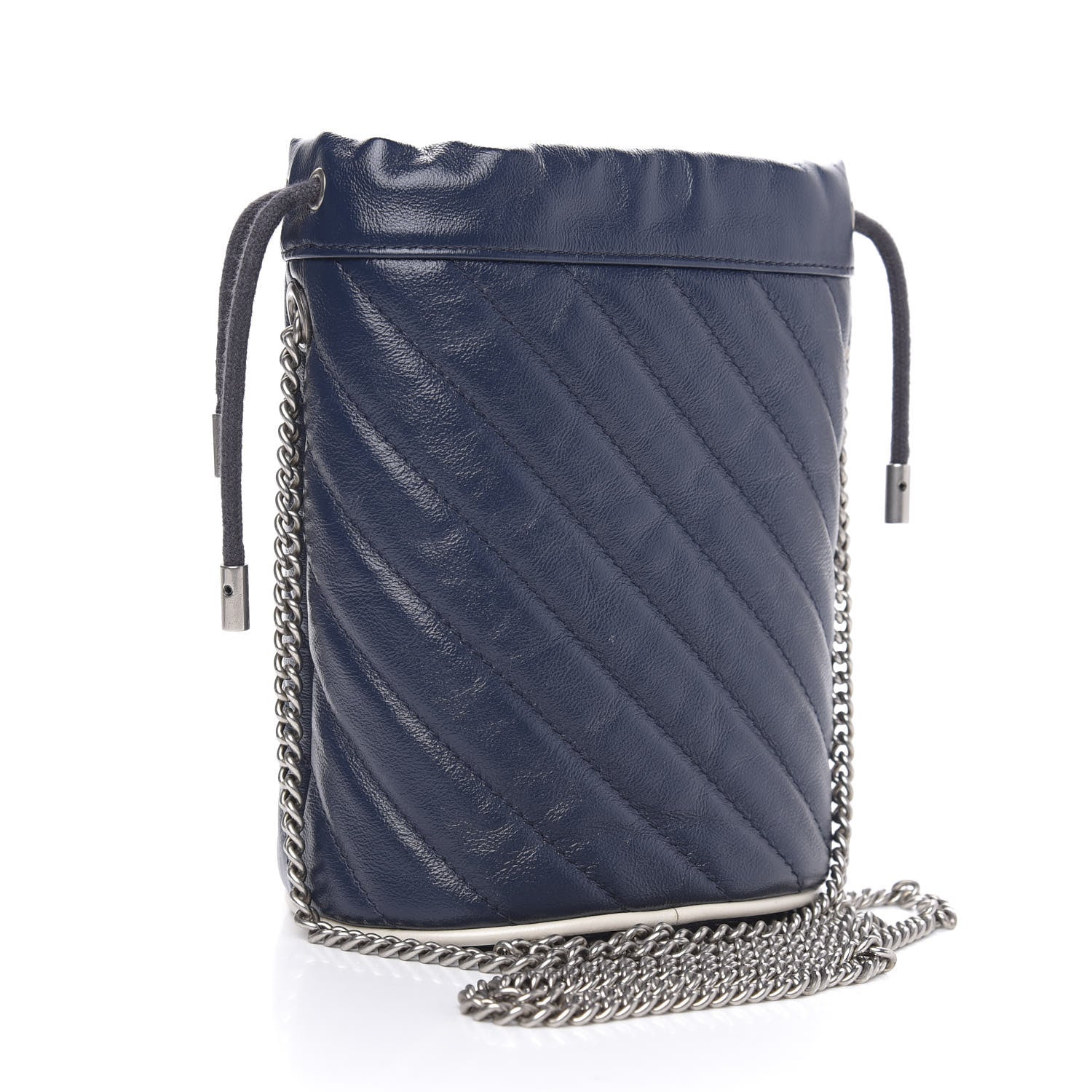 Gucci Vintage Effect Calfskin Matelasse Diagonal Mini Torchon GG Marmont 2.0 Bucket Bag Blue Agata Mystic White 3 of 9