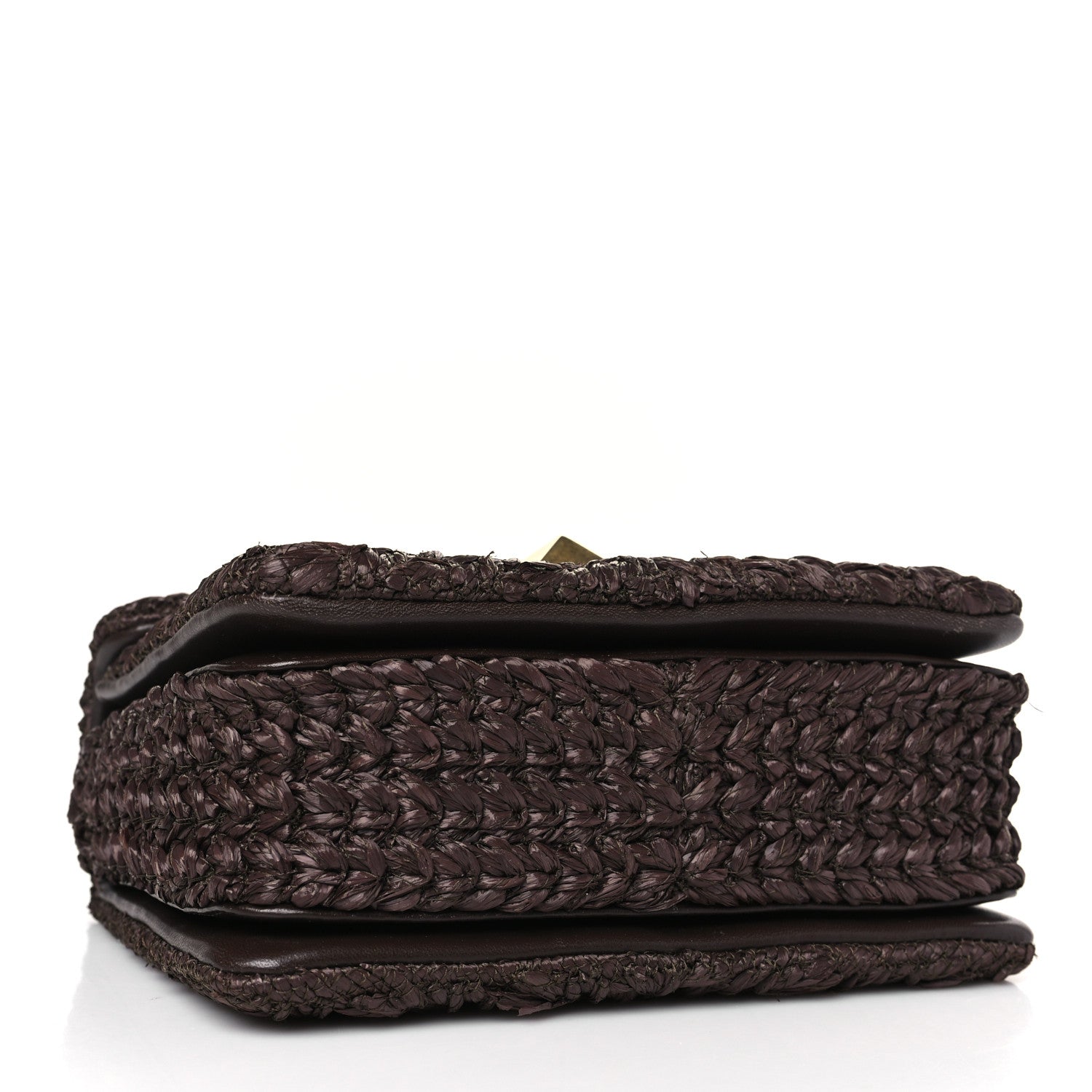 Valentino Garavani Raffia One Stud Chain Clutch Dark Brown 4 of 8